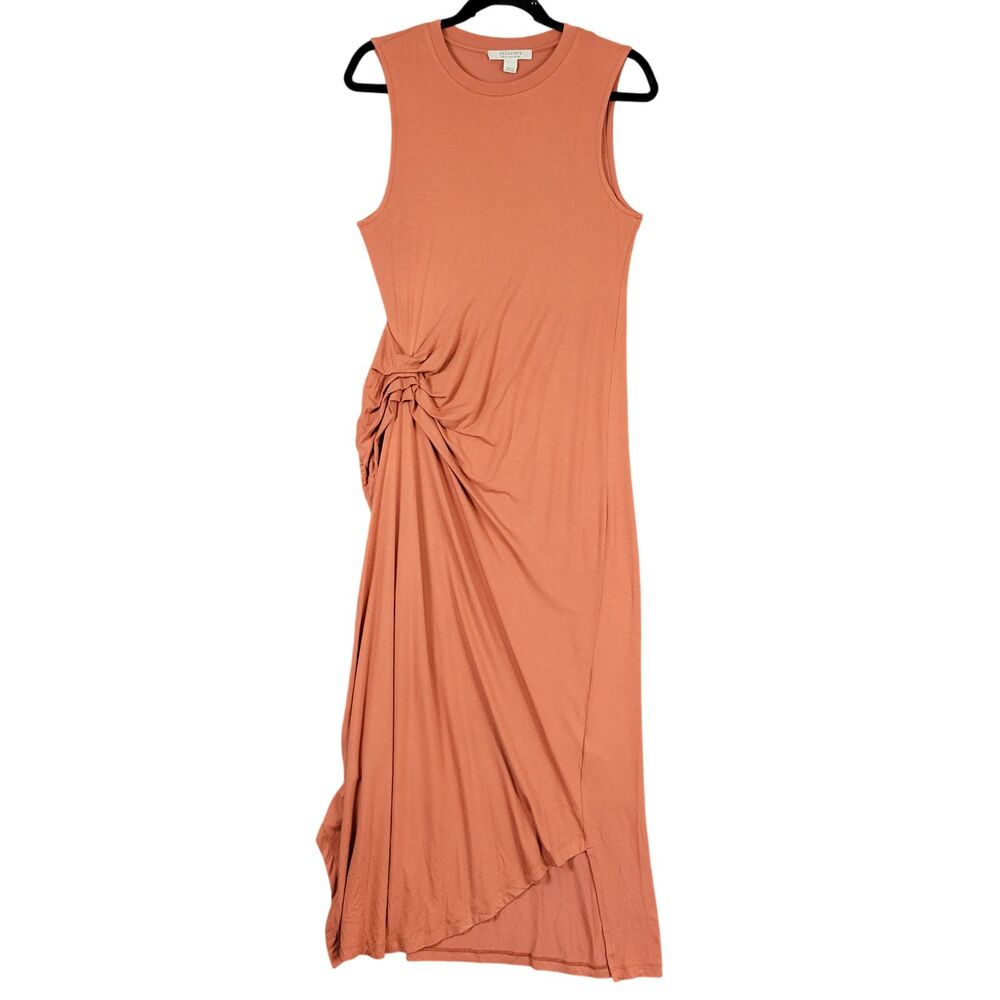 ALLSAINTS Orange Rivi Draped Sleeveless Midi Dress Ruched Asymmetrical US SIZE 8